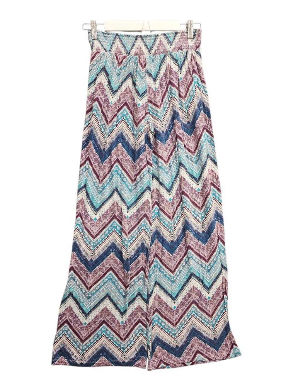 Chevron Wide Leg Palazzo Pants Teal Purple Boho Flowy Sz L | Resort Vacation Bea - Picture 12 of 13